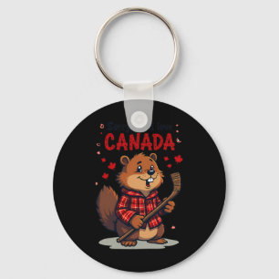 Sorry But I Love Canada Funny Beaver Hockey Maple Keychain