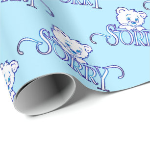 SORRY EYES BEAR ON LIGHT BLUE WRAPPING PAPER