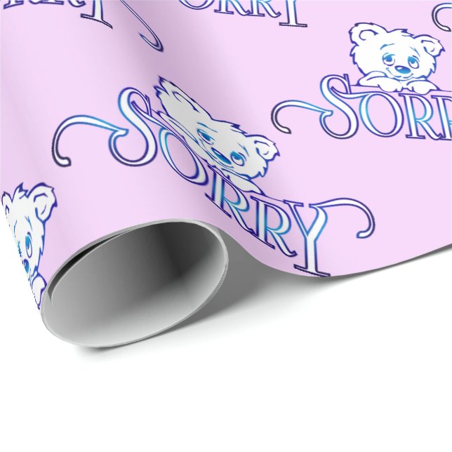 SORRY EYES BEAR ON PINK WRAPPING PAPER (Roll Corner)