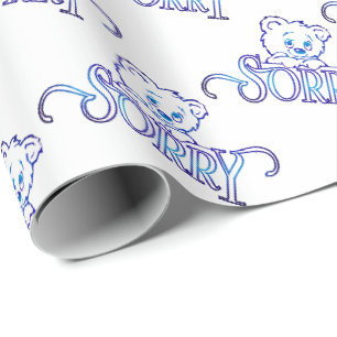 SORRY EYES BEAR ON WHITE WRAPPING PAPER