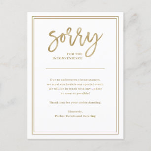 Sorry for Inconvenience   Cancellation or Postpone Announcement Postcard