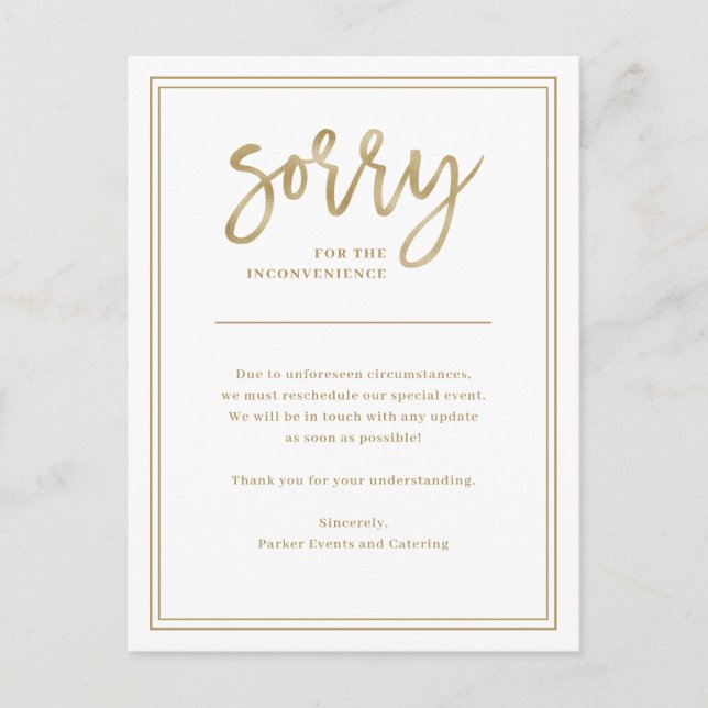 Sorry for Inconvenience | Cancellation or Postpone Announcement Postcard (Front)