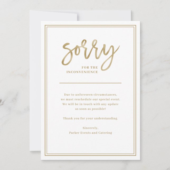 Sorry for Inconvenience | Cancellation or Postpone Invitation (Front)