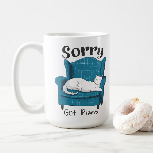 Sorry Got Plans Funny Cat Lover Gift  Coffee Mug (With Donut)