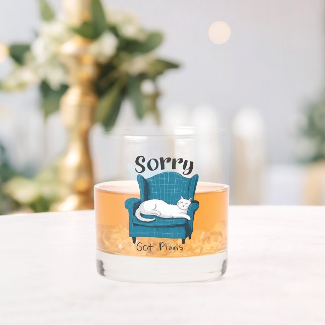 Sorry Got Plans Funny Cat Lover Gift  Whiskey Glass (Insitu (Wedding))