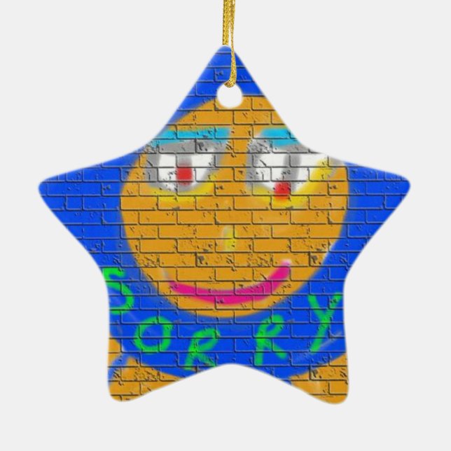 Sorry Graffiti, Art Sad Face, Sadness Regret Ceramic Ornament (Back)