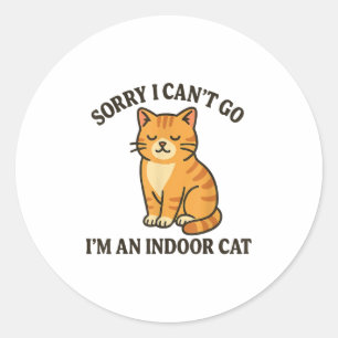 Sorry I Can’t Go I’m An Indoor Cat Funny Indoor Ki Classic Round Sticker