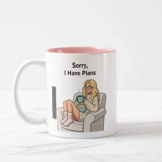 Sorry I Have Plans Funny Introvert Coffee Mug (Left)