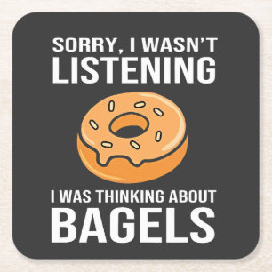 Sorry I Was thinking about Bagels Jewish Hanukkah Square Paper Coaster