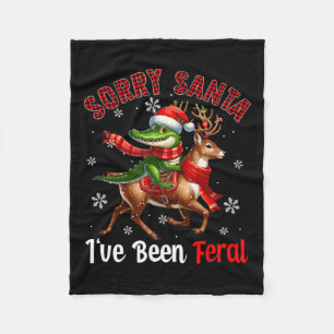 Sorry I've Been Feral Xmas Santa Alligator Riding Fleece Blanket