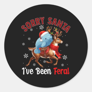 Sorry I've Been Feral Xmas Santa Manatee Riding Re Classic Round Sticker