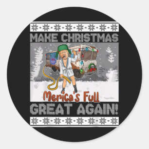 Sorry Merica's Full Funny Trump Ugly Sweater Chris Classic Round Sticker