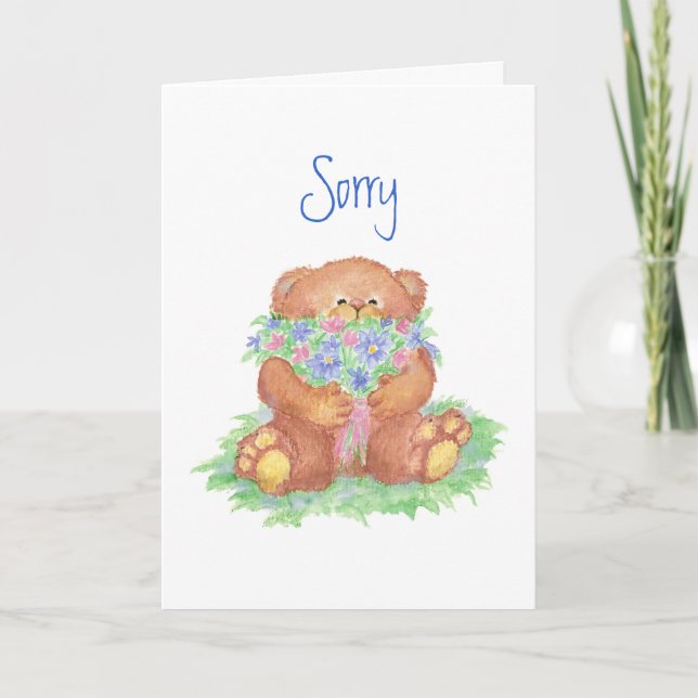 Sorry Please Forgive Me, Teddy Bear Flowers Card (Front)