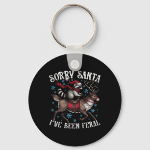 Sorry Santa I’ve Been Feral Raccoon Santa Hat Funn Keychain