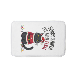 Sorry Santa I've Been Feral Black Cat Christmas Fu Bath Mat