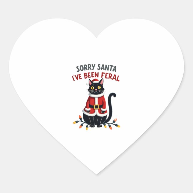 Sorry Santa I've Been Feral Black Cat Christmas Fu Heart Sticker (Front)