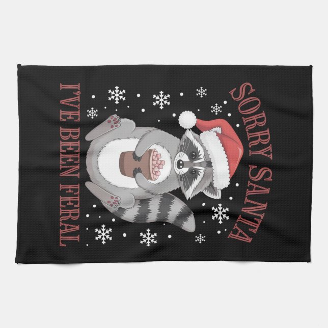 Sorry Santa I've Been Feral Christmas Raccoon  Kitchen Towel (Horizontal)