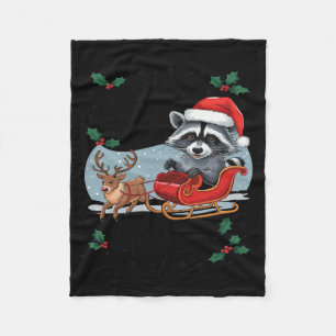 Sorry Santa I've Been Feral Raccoon Xmas Lights Re Fleece Blanket