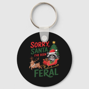 Sorry Santa I've Been Feral Raccoon Xmas Lights Re Keychain