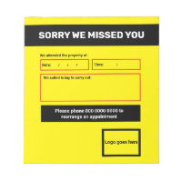 'Sorry we missed you' notepad design