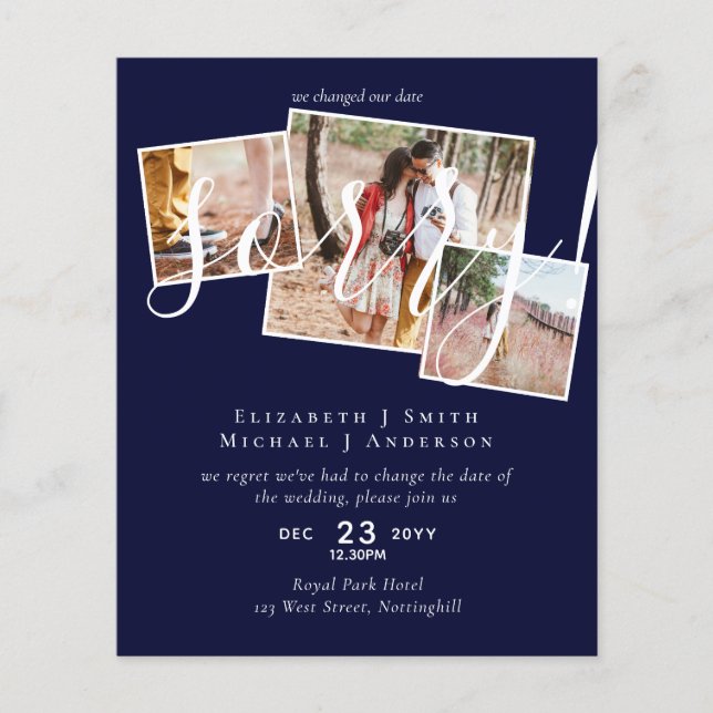 SORRY! Wedding Postponement Change of Date PHOTO (Front)