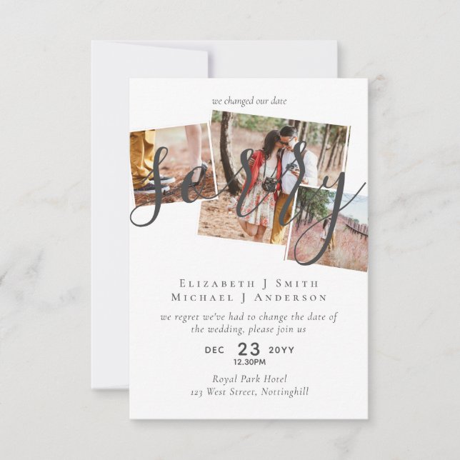 SORRY! Wedding Postponement Change of Date PHOTO (Front)