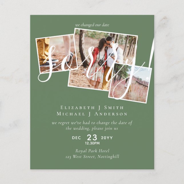 SORRY! Wedding Postponement Change of Date PHOTO (Front)