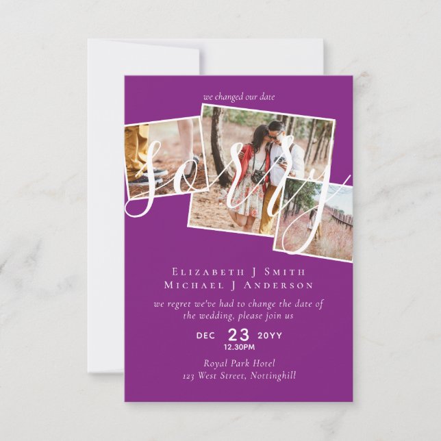 SORRY! Wedding Postponement Change of Date PHOTO (Front)