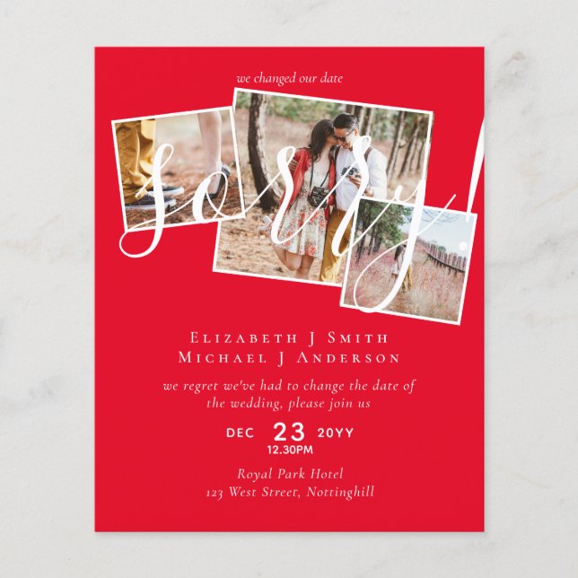 SORRY! Wedding Postponement Change of Date PHOTO (Front)