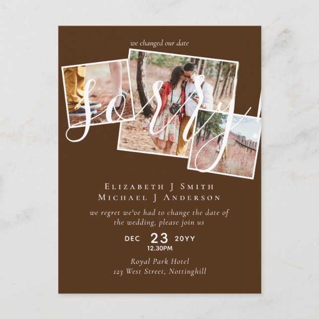 SORRY! Wedding Postponement Change of Date PHOTO Postcard (Front)