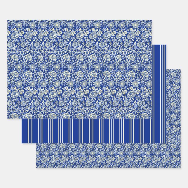 Sorta Blue Calico and Stripes Wrapping Paper Sheet (Set)