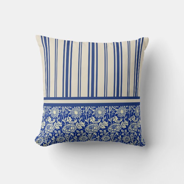 Sorta Blue Calico Stripe Throw Pillow (Front)