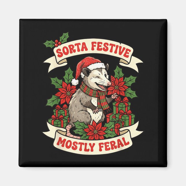Sorta Festive Mostly Feral Ossum Funny Christmas H Magnet (Front)