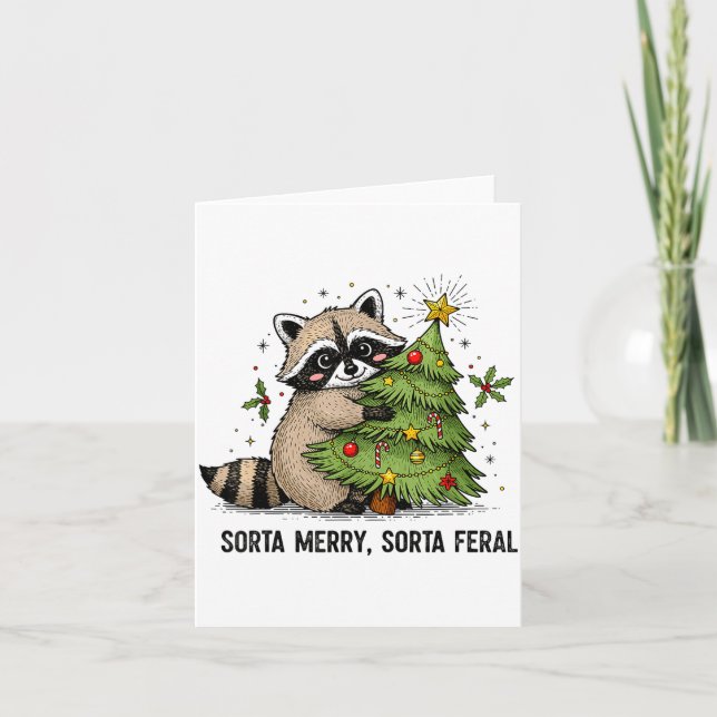 Sorta Merry Sorta Feral Christmas Raccoon Trash Pa Card (Front)