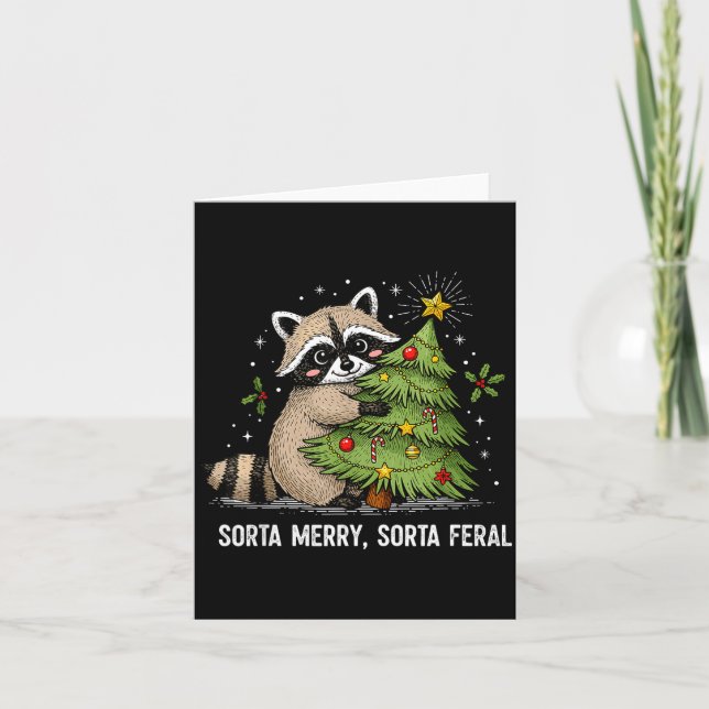 Sorta Merry Sorta Feral Christmas Raccoon Trash Pa Card (Front)