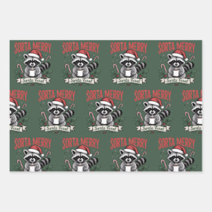 Sorta Merry Sorta Feral Christmas Raccoon Xmas Wrapping Paper Sheet