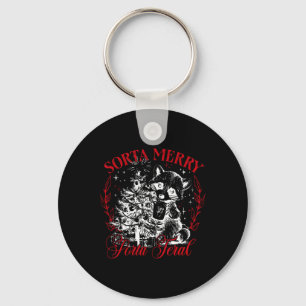 Sorta Merry Sorta Feral Funny Christmas Raccoon Xm Keychain
