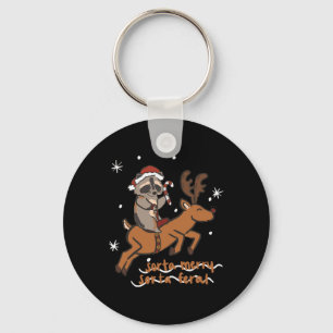 Sorta Merry Sorta Feral Funny Raccoon Christmas Xm Keychain