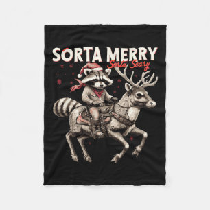 Sorta Merry Sorta Scary Christmas Funny Raccoon Ri Fleece Blanket