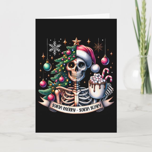 Sorta Merry Sorta Scary Skeleton Hot Cocoa Christm Card (Front)
