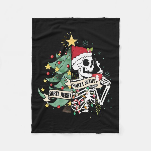 Sorta Merry Sorta Scary Skeleton Hot Cocoa Christm Fleece Blanket (Front)