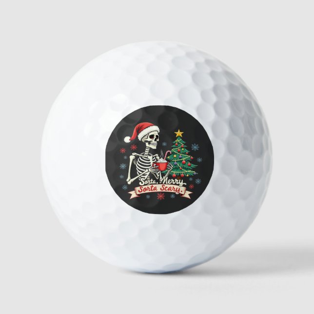 Sorta Merry Sorta Scary Spooky Skeleton Xmas  Golf Balls (Front)
