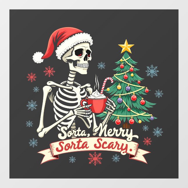 Sorta Merry Sorta Scary Spooky Skeleton Xmas  Window Cling (Sheet)