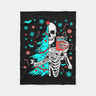 Sorta Merry Sorta Y Funny Christmas Skeleton Tree Fleece Blanket
