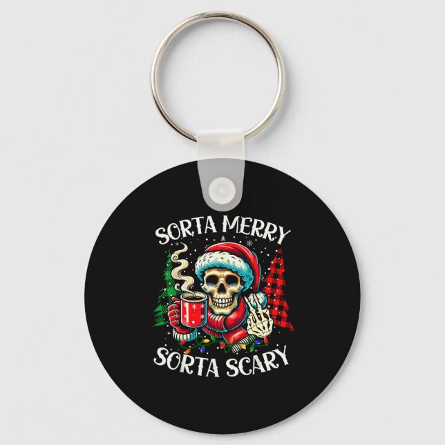 Sorta Merry Sorta Y Retro Skeleton Hot Cocoa Chris Keychain (Front)
