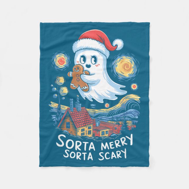 Sorta Merry Sorta Y Santa Ghost Christmas Gingerbr Fleece Blanket (Front)