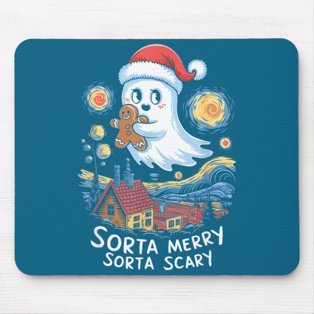 Sorta Merry Sorta Y Santa Ghost Christmas Gingerbr Mouse Pad (Front)