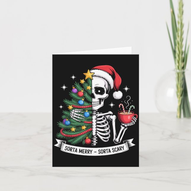 Sorta Merry Sorta Y Santa Skeleton Cocoa Christmas Card (Front)