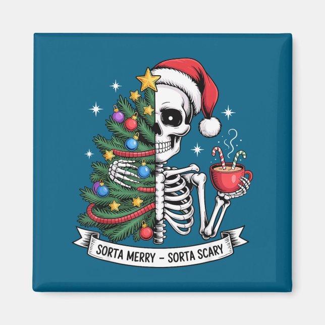 Sorta Merry Sorta Y Santa Skeleton Cocoa Christmas Magnet (Front)