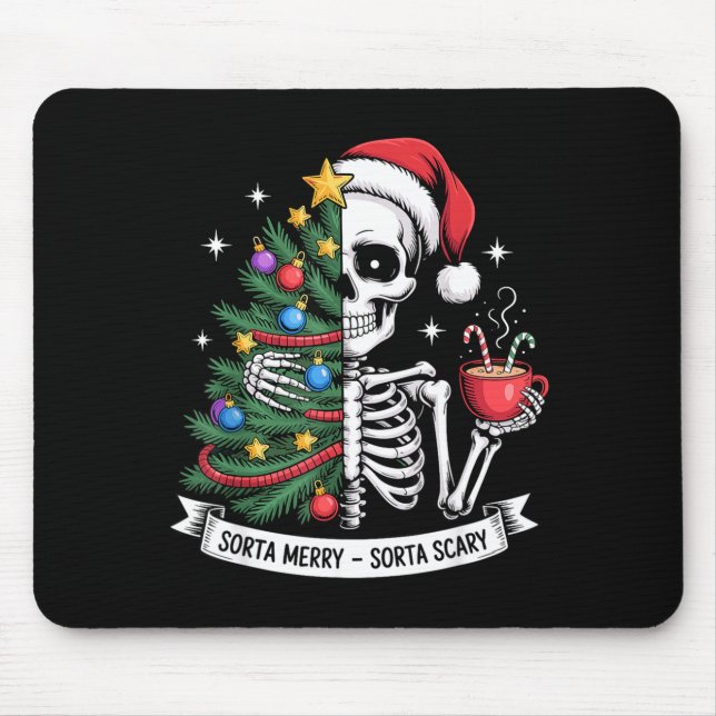 Sorta Merry Sorta Y Santa Skeleton Cocoa Christmas Mouse Pad (Front)